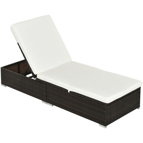 PE Rattan Sun Lounger, Five-level Adjustable Recliner Bed Chair with Soft Padded Cushion for Patio, Garden, Mixed Brown