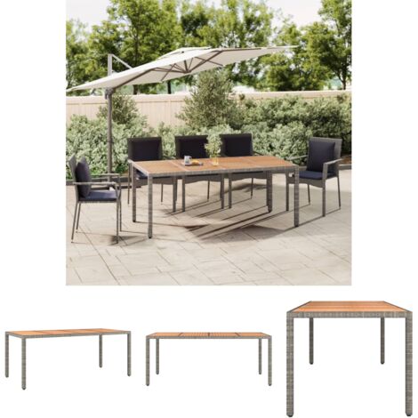 PE-Rattan - vidaXL Gartentisch mit Holzplatte Grau Poly Rattan & Massivholz Akazie - Stahl