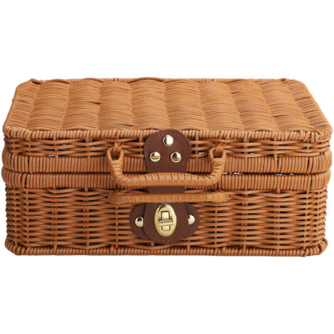PE-Reisebox, rechteckiger Korb aus künstlichem Rattan mit Deckel und Schlüsselring, 29,5 x 21 x 12 cm, Dekoration für Partys, Hochzeiten und Reisen
