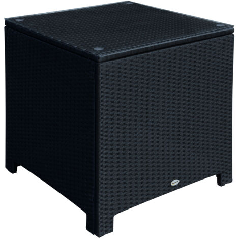 PE Wicker Side Table Rattan Garden Furniture with Four Foot Pads, Rust & Mild Weather Damage Resistant, Black