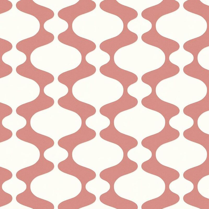 Fine Decor - Peach Geometric Wallpaper Retro Red White Paste The Wall