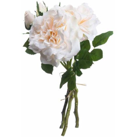 Peachy Cream Short Stem Rose Bouquet Artificial Flower - Fabric/Plastic - L25 x W25 x H35 cm - Pink/White