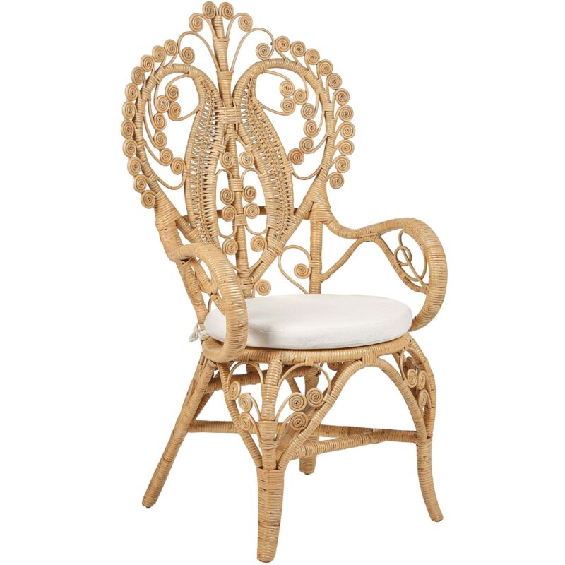 Beliani - Peacock Dining Garden Chair Boho Rattan Outdoor & Indoor Polyester Seat Pad Beige Carrara