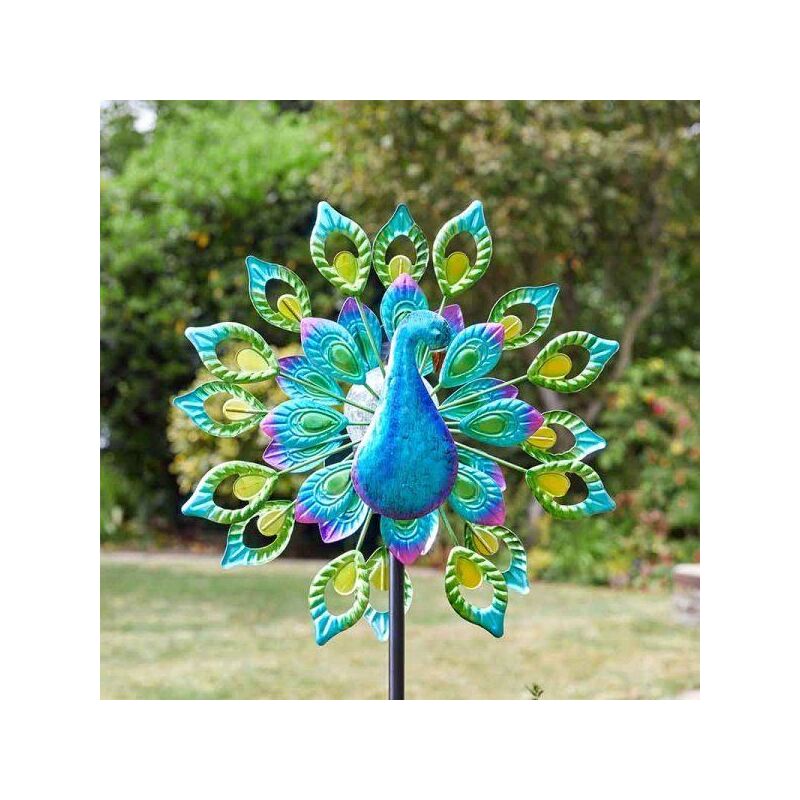 Peacock Solar Power Garden Wind Spinner, Colourful Exotic Bird Outdoor Garden Lawn and Patio Sculpture Ornament Decorations