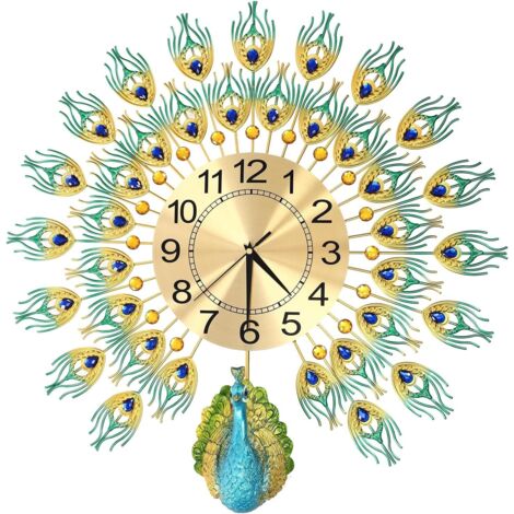 Peacock Wall Clock - 3D Metal Design Wall Hanging Metal Clock, 60x60cm for Living Room Bedroom & Kitchen Decoration