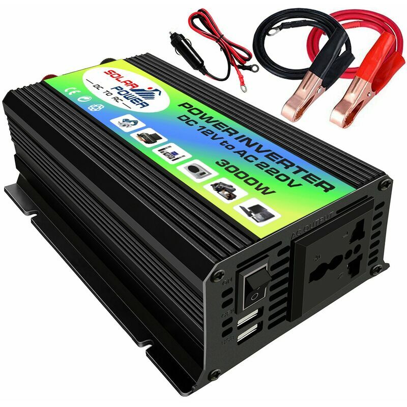 Peaks Power 3000W Modified Sine Wave Power Inverter dc 12V to ac 220V High Frequency Power Inverter Car Charger Converter with 2.1A Dual usb Ports