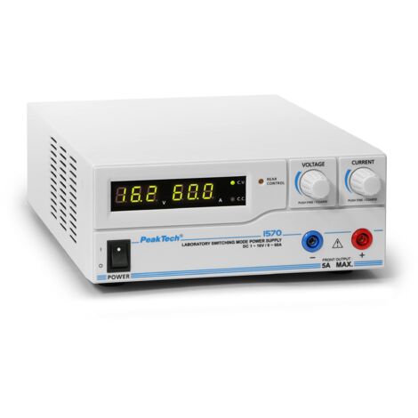 PeakTech 1570 – Alimentatore da laboratorio DC 1-16V/0-60A con USB, Generatore DC, Display a LED, 3 Preset da definire dall'utente, Protezione da sovraccarico - 200240 V AC