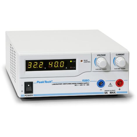PeakTech 1580 – Alimentatore da laboratorio DC 1-32V/0-30A con USB, Generatore DC, Display a LED, 3