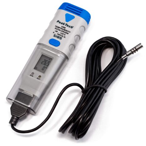 Peaktech 5185 - Registratore di Dati USB con 32.000 Letture per Misurazione dell'Umidità e della Temperatura, Schermo LCD, Software per Pc, Sensore Esterno - 60G