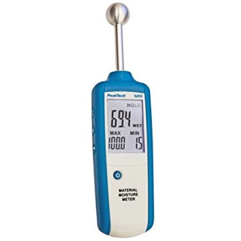 Peaktech 5201 – Misuratore di Umidità, Igrometro per Edilizia, Indicatore di Umidità del Legno, Parete, Gesso, Gesso, Muratura - Profondità di Misurazione: 20-40 mm, Blu
