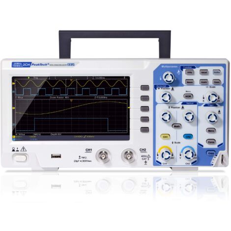 PeakTech P 1335 - Oscilloscopio a memoria digitale a 2 canali, 20 MHz, con interfaccia USB, 15 W, 240 V