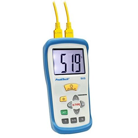 PeakTech P 5115 2 canali professionale termometro digitale con ampio display per di Tipo K Sonda termocoppie di 50 + 1300 gradi C con 3 1 2 cifre display a led per gradc gradf