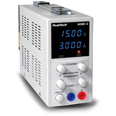 PeakTech P 6080 A - Alimentatore di rete da laboratorio 0-15 V/0-3 A, ad alta risoluzione