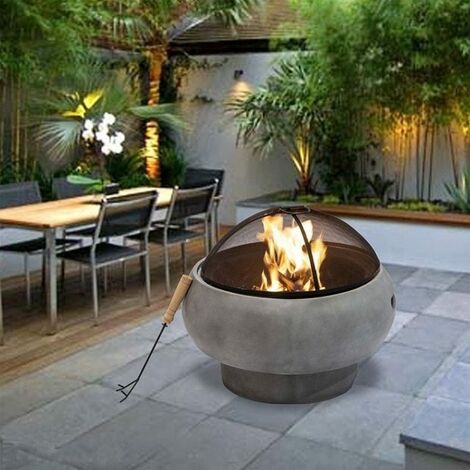 Peaktop - Garten Terrasse Feuerstelle für Brennholz für den Außenbereich, 53 cm, rund, Beton HR17501AB - Hellgrau