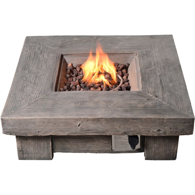 OTT Garden Firepit Outdoor Gas Fire Pit Wooden With Lava Rock & Cover