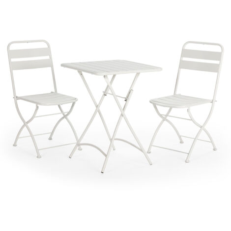 Pearl 3-teiliges weißes Gartenmöbelset, Tisch und 2 Stühle