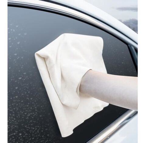 Peau de Chamois, Naturel Séchage de Voiture Magique Premium, Non Pelucheux, sans Rayures (50x70cm)