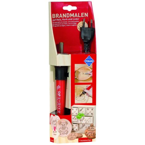 Pebaro GLOREX 6 1671 001 - Fiaschetta per marchiatura 9 attacchi in Ottone, con Supporto, per Bruciare su Legno, Pelle, Sughero e Altri Materiali