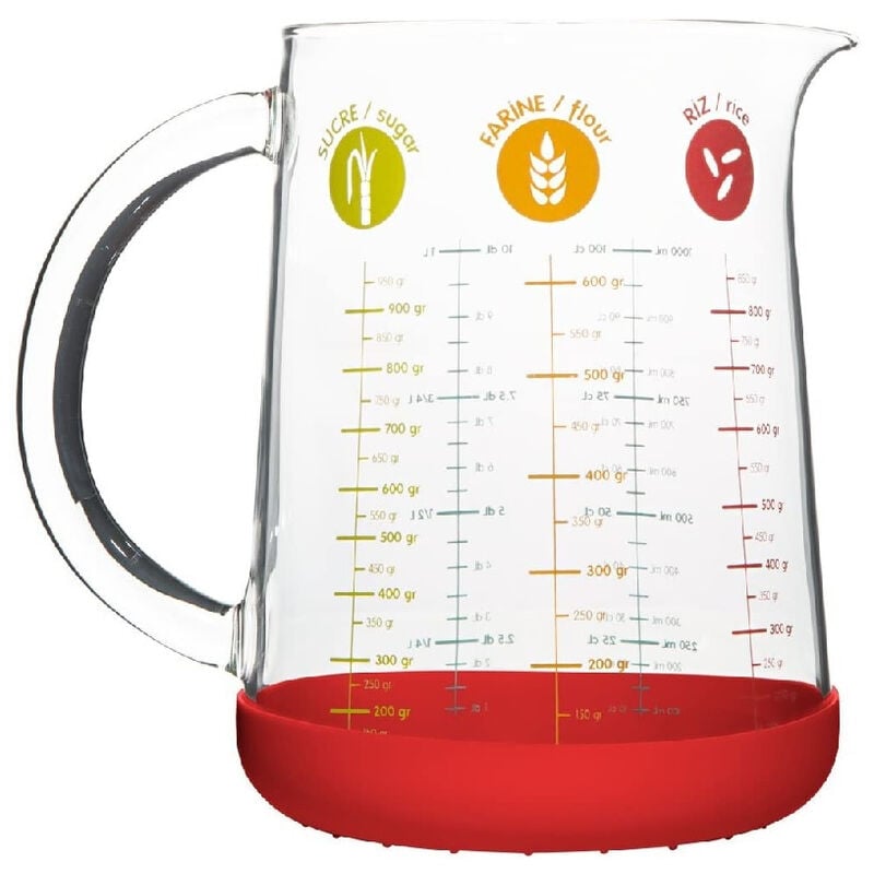 Pebbly - Pichet doseur 1 l en verre et silicone rouge