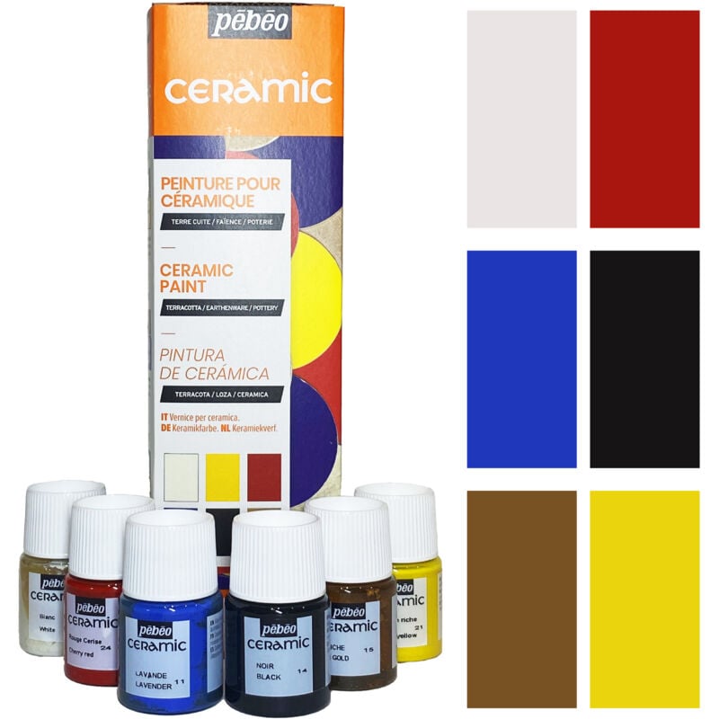 PEBEO set de peinture à froid décorative pour céramique, verre, métal, 6x20ml