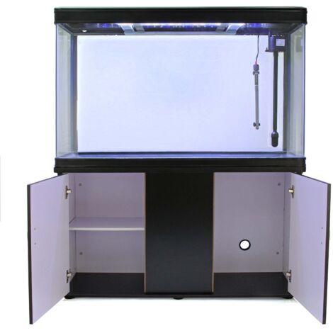 Pecera Acuario 300 litros para Peces de Agua Dulce,Tropicales + Marinos con Mueble Negro,Calentador 300W Ajustable,Filtro,Bomba de Aire,Zona Observación 180º + Luz LED, 2 Años Garantía Eléctrica