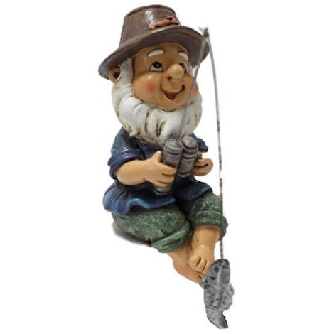 Pêcheur gnome nain statue jardin ornement résine poisson accessoire aquarium décoration extérieur figurine rigolote