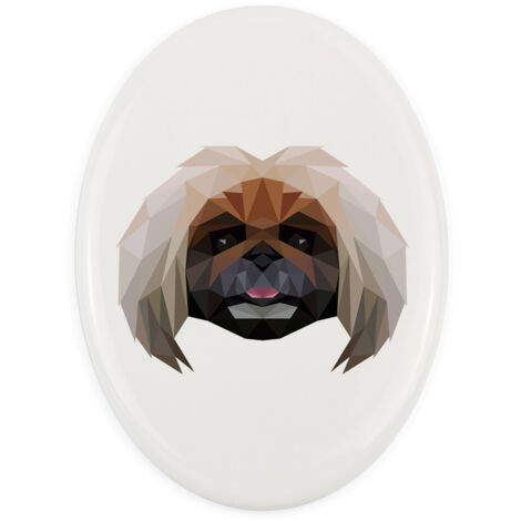 Pechinese - piatto con foto e iscrizione geometrica di Art-Dog
