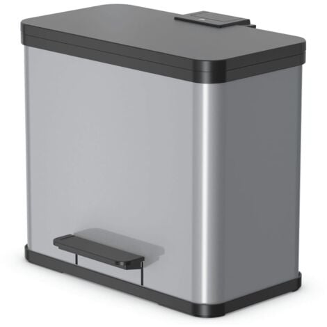 Klarstein Ecosystem Stainless Steel Recycling Bin Silver 45L, 3 Removable Plastic Buckets, Coloured Markings 
