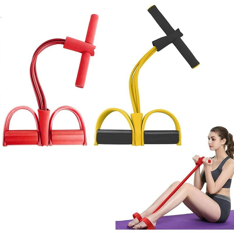 

Pedal de cinturón de resistencia de cuerda de tracción multifuncional de 2 piezas Cuerda de tracción elástica de 4 tubos con pedal adecuado para