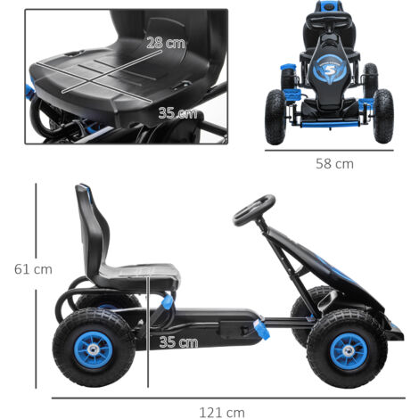Pedal-Go-Kart für Kinder ab 5 Jahren, verstellbarer Sitz, für drinnen und draußen, blau und schwarz, Maße 121 x 58 x 61 cm