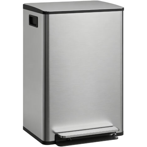 Pedal-Mülleimer 50L für Küche, abnehmbarer Inneneimer, sanfte Soft-Close-Schließung, silber, Maße 41,7x36,6x62 cm, geräuschlos, langlebig und leicht zu reinigen