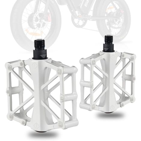 Pedales blancos, pedales para bicicletas eléctricas, pedales planos de aluminio ligero con agarres antideslizantes, pedales planos duraderos para bicicletas eléctricas.
