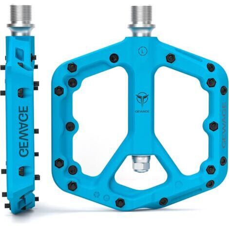 Pédales de VTT GEWAGE, en fibre de nylon, antidérapantes, pour vélo de montagne, 9/16 pouces, légères, larges et plates, bleues (1 paire)