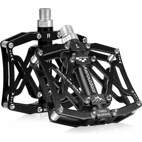 Pédales VTT de Vélo, Ultralégères avec 48 Clous Antidérapantes Accessoires VTT Pedale, 9/16 Pouce Alliage d'aluminium 3 Roulements Anti-Glissant Pédale pour Vélo de Route, BMX