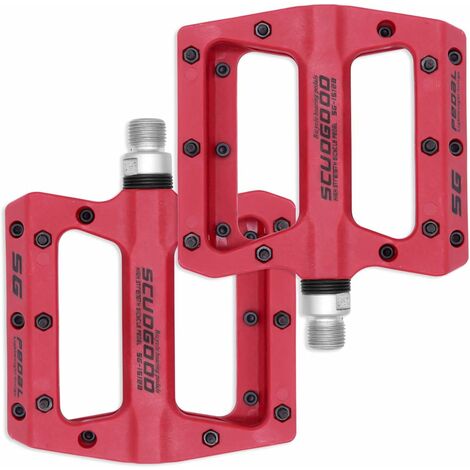Pédales VTT, Pédales Plates Vélo Montagne Anti-Glissant, Pédales Hybrides Cyclisme BMX Route Ultra-léger Durables(rouge)