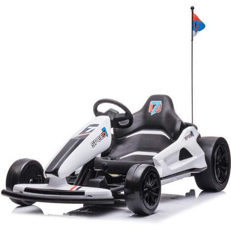 Pedalkart Auto für Kinder - HOMEMiYN - Weiß - 12V Batterie - Geschwindigkeit 3-5 km/h