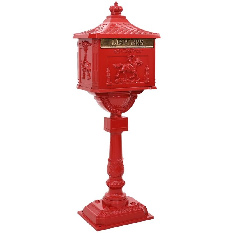 Standing Mailbox Red 42.5 X 29.5 X 117 Cm Cast Aluminum Vidaxl