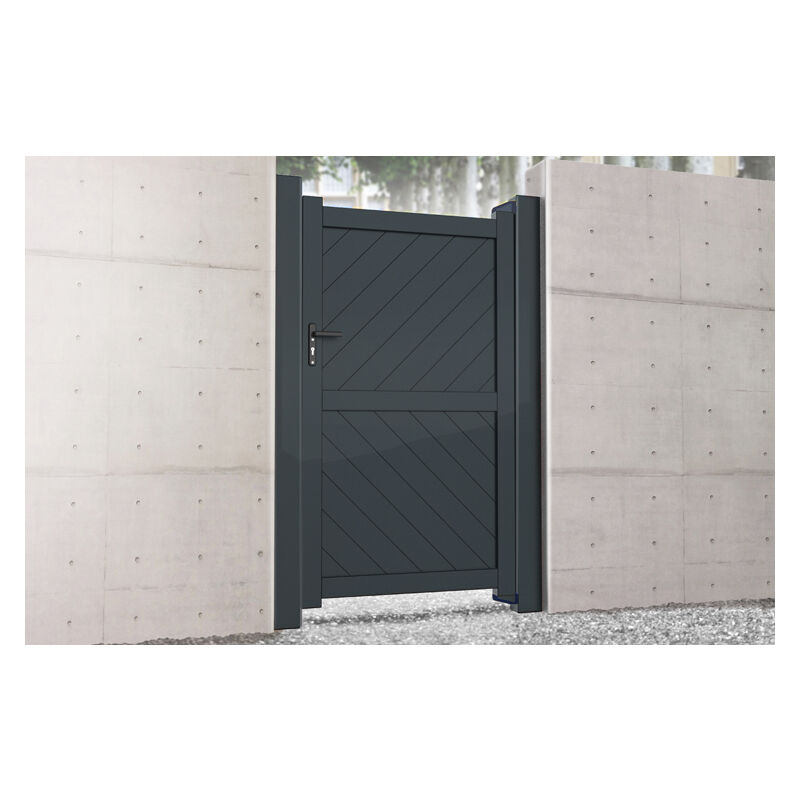 Pedestrian Gate 1000x1600mm Black - Diagonal Solid Infill and Flat Top