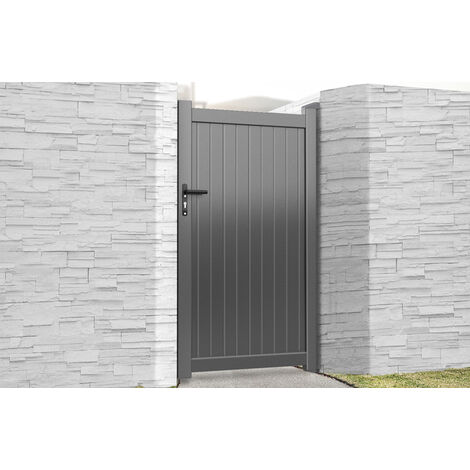 main image of "Pedestrian Gate 1000x1600mm Grey - Vertical Solid Infill and Flat Top"