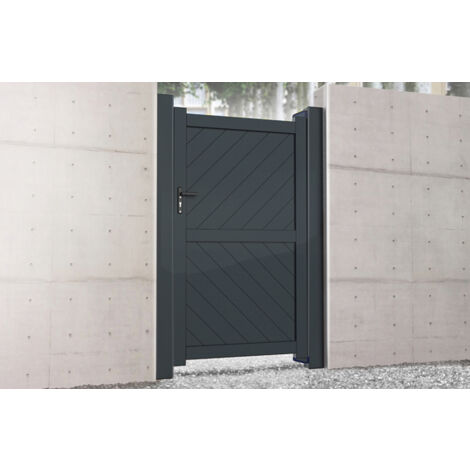 Pedestrian Gate 900x2000mm Black - Diagonal Solid Infill and Flat Top