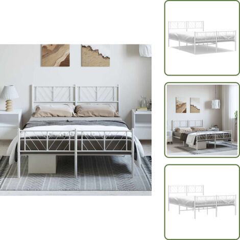 Pediera in metallo - vidaXL Giroletto con Testiera e Pediera Metallo Bianco 135x190 cm - Letto con testiera