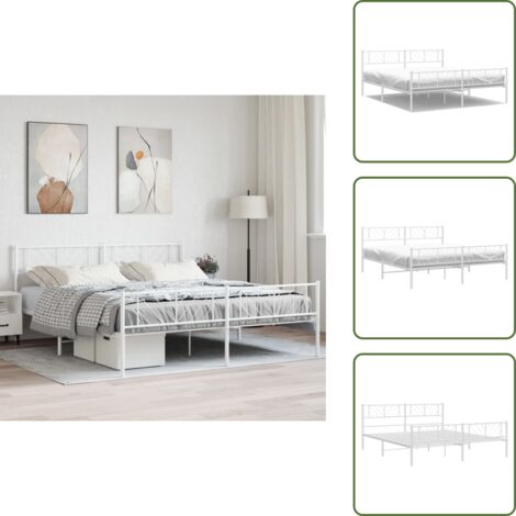 Pediera in metallo - vidaXL Giroletto con Testiera e Pediera Metallo Bianco 183x213 cm - Letto con testiera