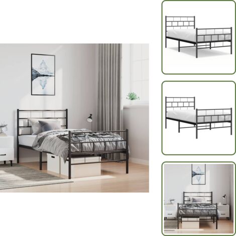 Pediera in metallo - vidaXL Giroletto con Testiera e Pediera Metallo Nero 100x190 cm - Letto con testiera