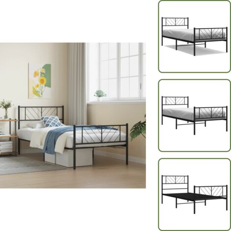 Pediera in metallo - vidaXL Giroletto con Testiera e Pediera Metallo Nero 90x190 cm - Letto con testiera