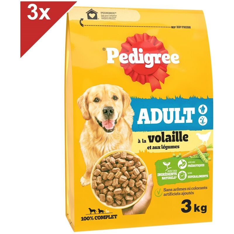 Pedigree - Croquettes à la Volaille et aux Legumes pour chien adulte 10kg 3x3kg