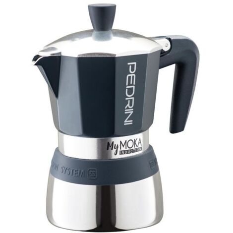 Pedrini caffettiera moka per induzione MyMoka, 6 tazze, caldaia bi-materiale alluminio e acciaio inox, colore tortora