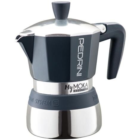 PEDRINI MY MOKA CAFFETTIERA 3 TAZZE INDUZIONE ACCIAIO INOX SILICONE TORTORA