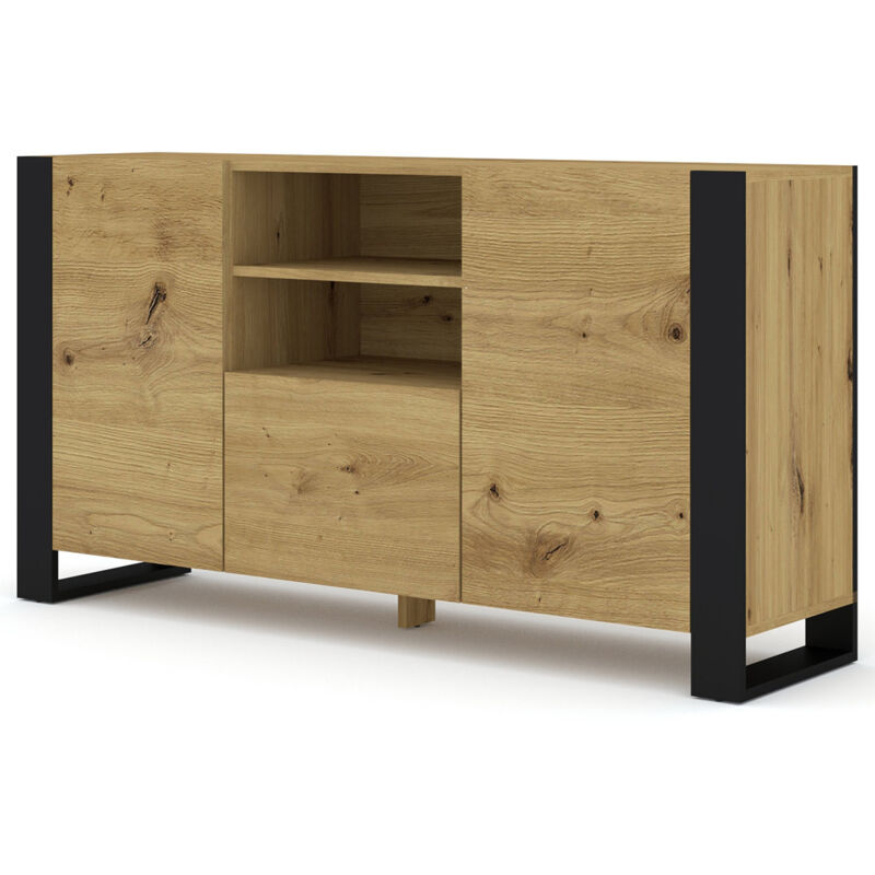 Bestmobilier - Pedro - buffet bas - bois et noir - 158 cm - bois / noir