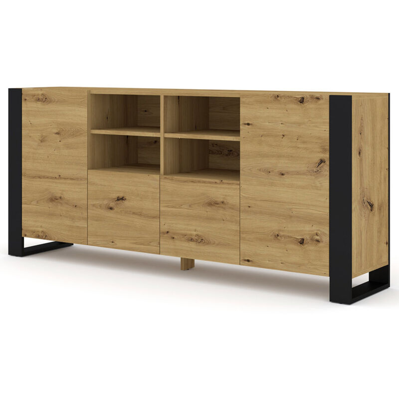 Bestmobilier - Pedro - buffet bas - bois et noir - 188 cm - bois / noir