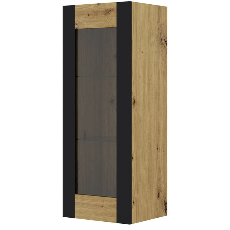 Bestmobilier - Pedro - vitrine suspendue - bois et noir - 125 cm - bois / noir